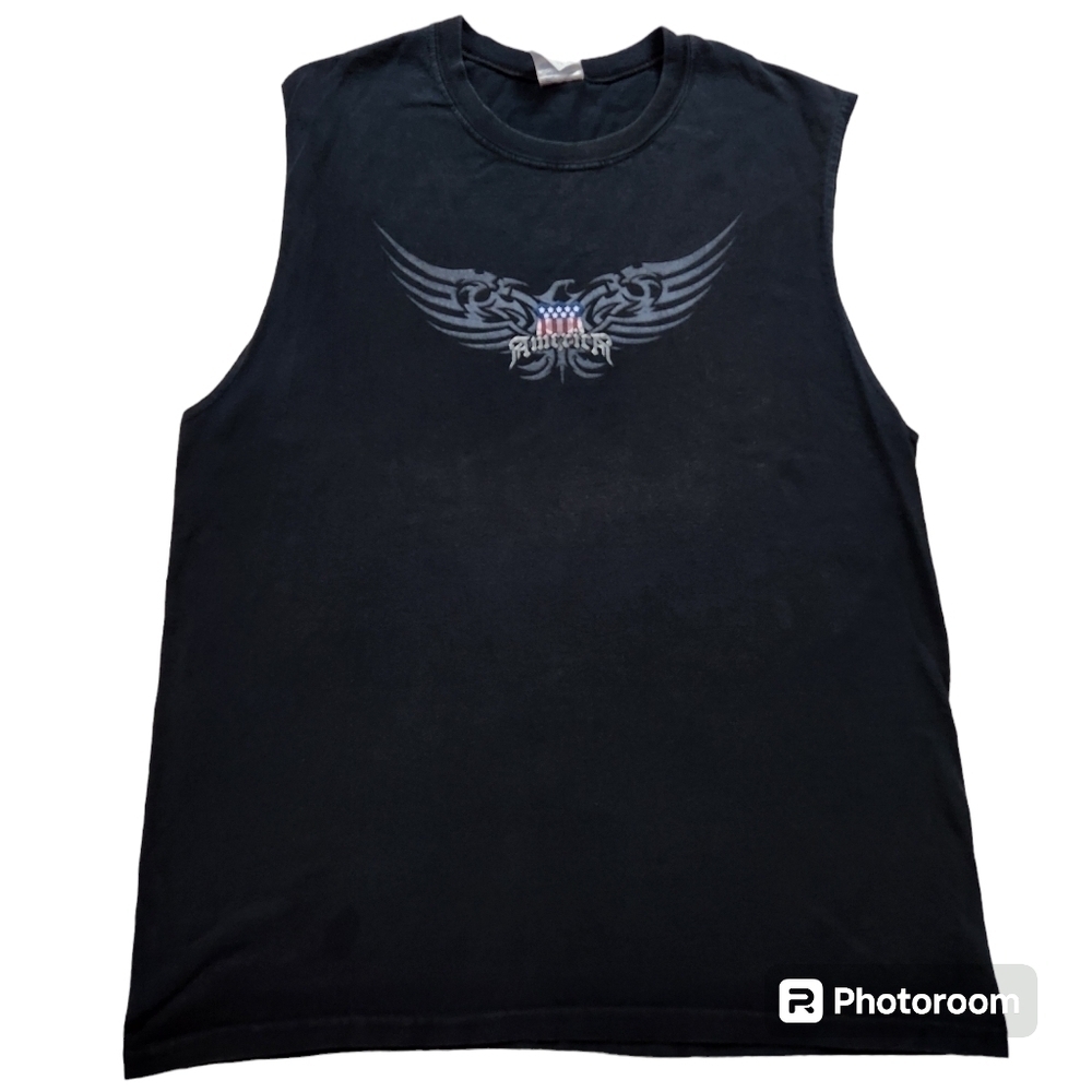 2000s Americana Eagle Biker Style Sleeveless Shirt sz L